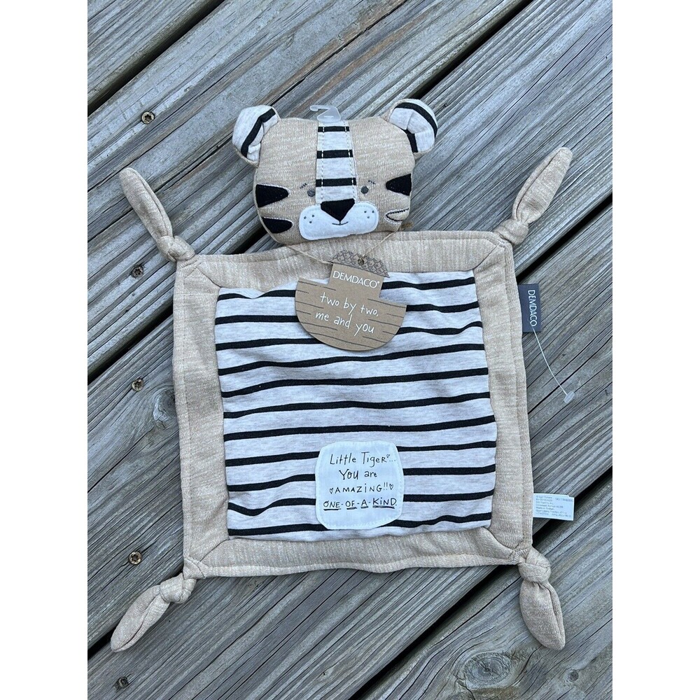Demdaco Knotted Tiger Baby Lovey Security Blanket Stripes Rattle Blankie New